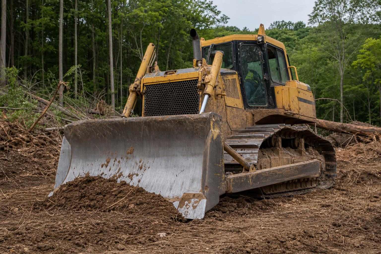 Excavator removing trees on a lot in Havelock NC