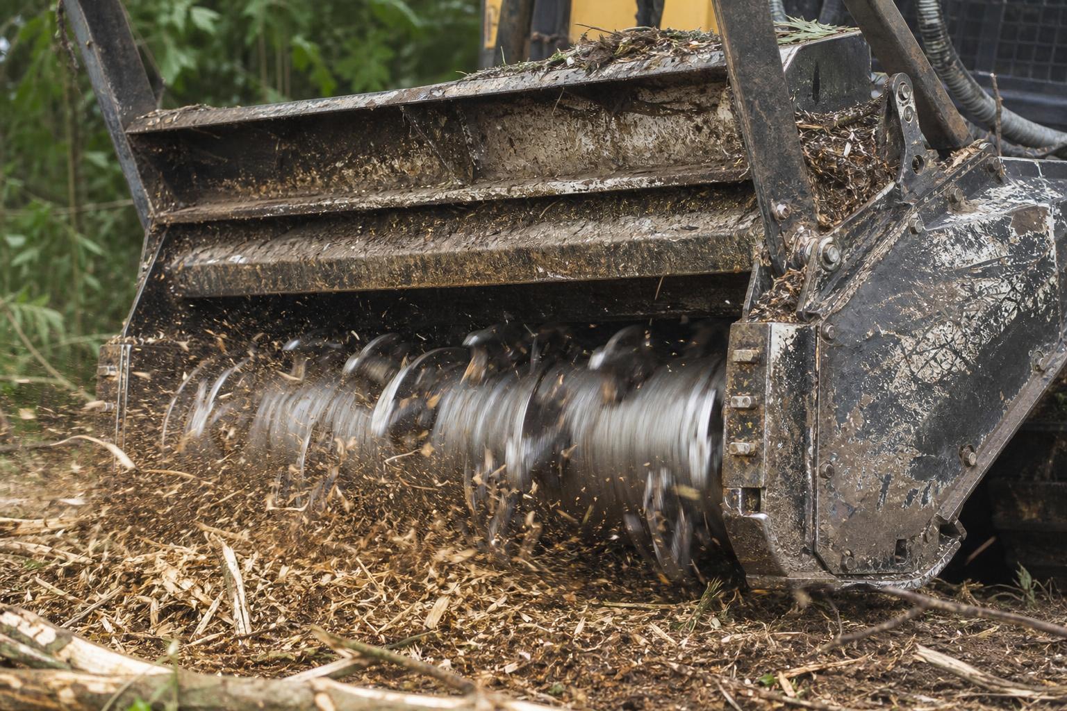 Trail cut through woods using mulcher